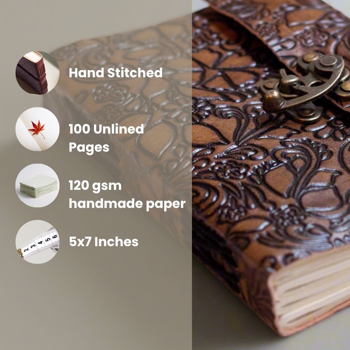 Rustic floral leather journal with latch – beautifully detailed cover for poetry, notes, and daily reflections