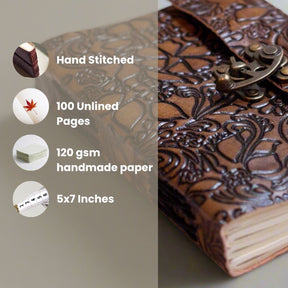 Rustic floral leather journal with latch – beautifully detailed cover for poetry, notes, and daily reflections