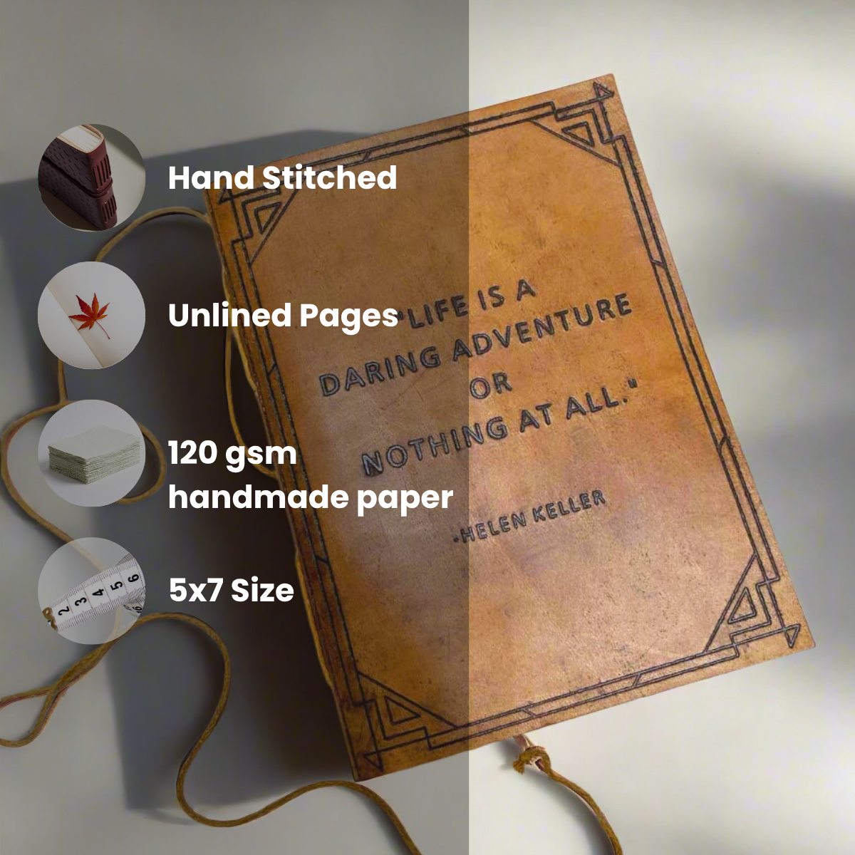 A Daring Adventure Helen Keller Quote Leather Journal - 7x5