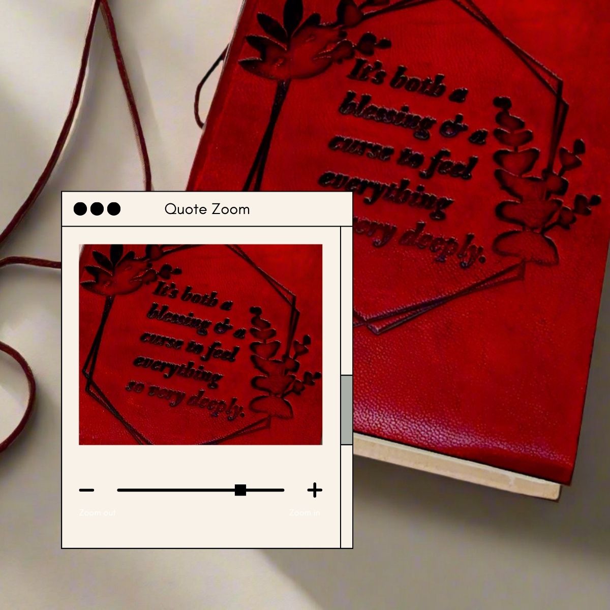 Feel Deeply 5x7 leather journal with embossed quote cover
