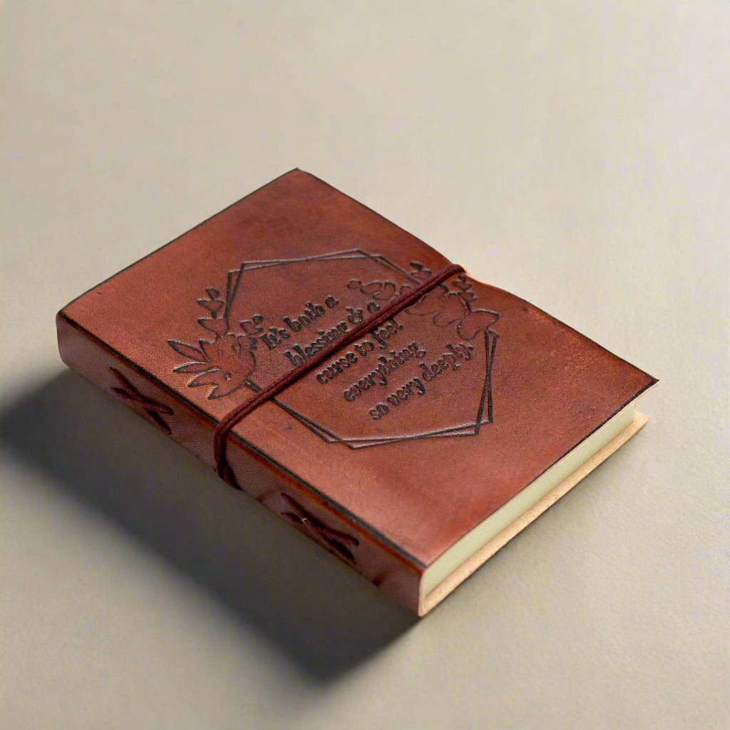 Feel Deeply 5x7 brown leather journal, alternate view