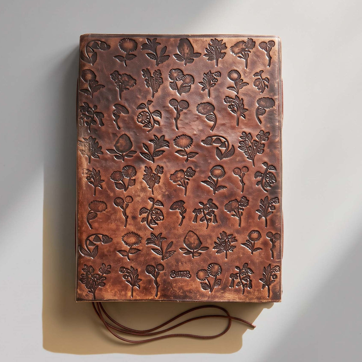 Flower Chart Leather Journal, blank front cover, 10 x 13 inches