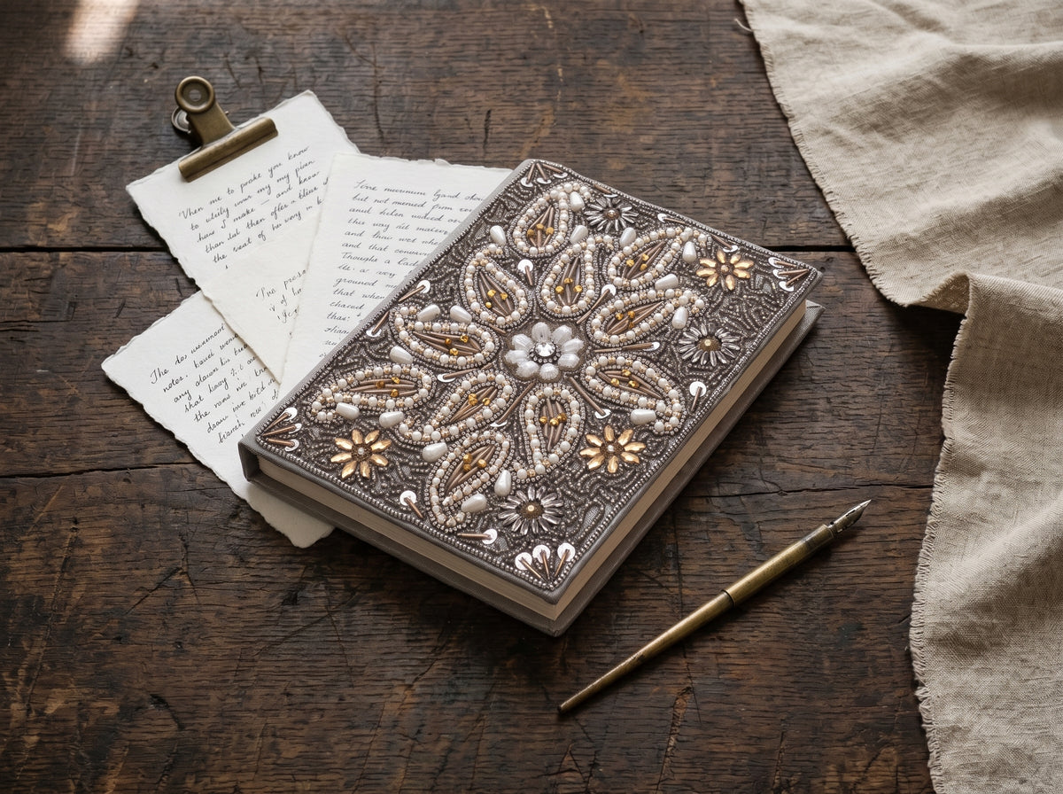 Gray Zari Hand-Embroidered Journal