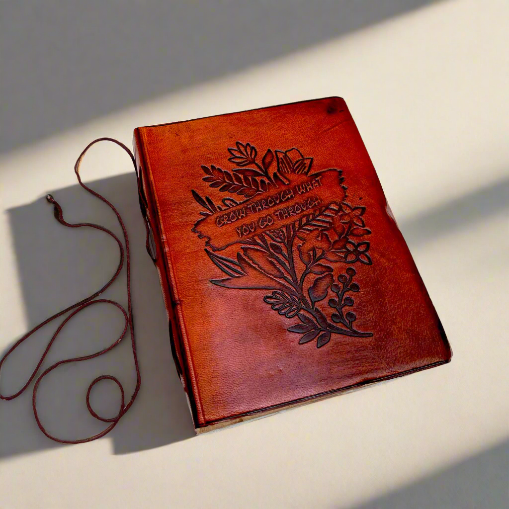 Handcrafted notebook embossed with powers - designed for your perfect healing partner, reminding you that every challenge in life holds an opportunity for evolution and new beginnings