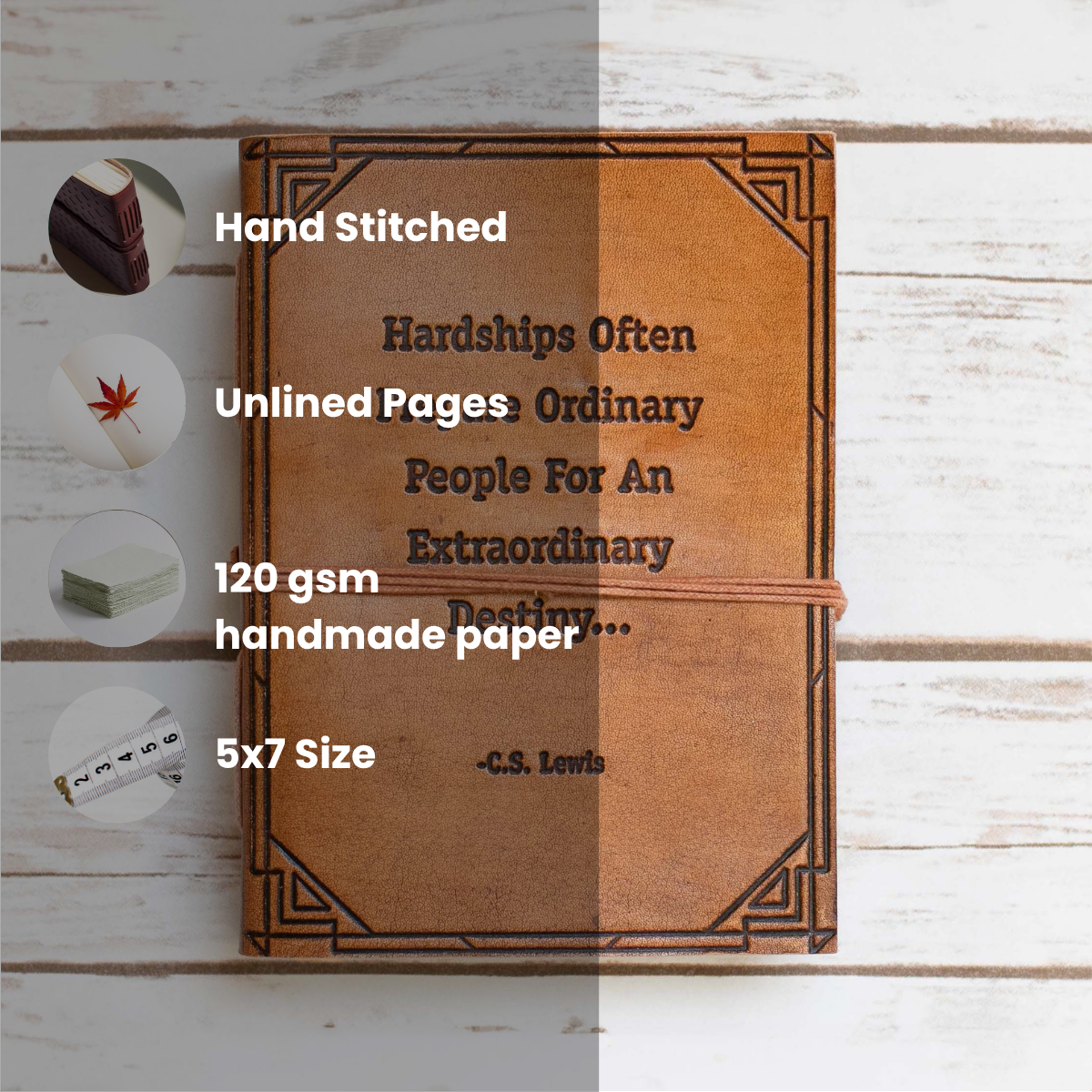 Hardships And Extraordinary Journey C.S. Lewis Quote Leather Journal - 7x5