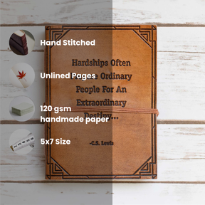 Hardships And Extraordinary Journey C.S. Lewis Quote Leather Journal - 7x5