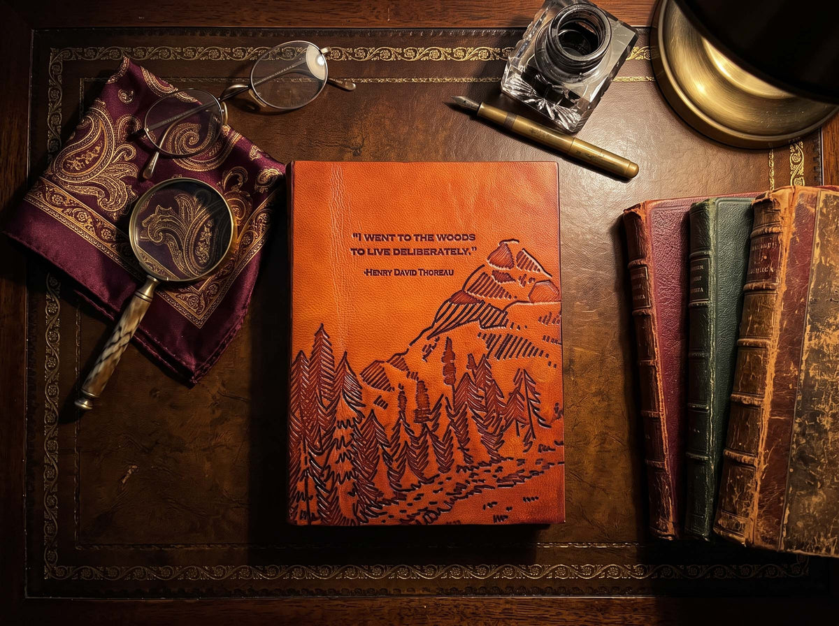 I Went to the Woods to Live Deliberately Quote Leather Journal