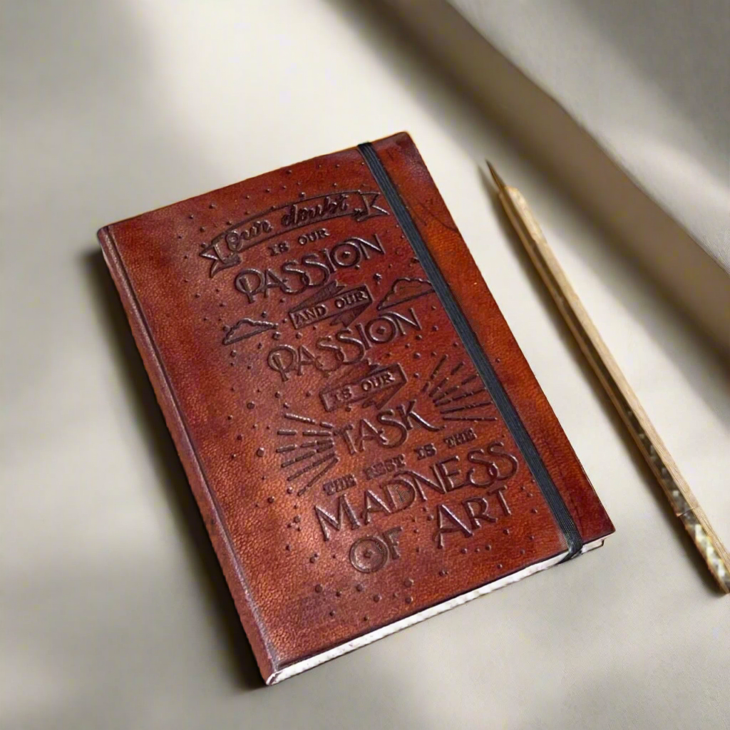 *Our Doubt Is Our Passion Quote Leather Journal - Elastic Band