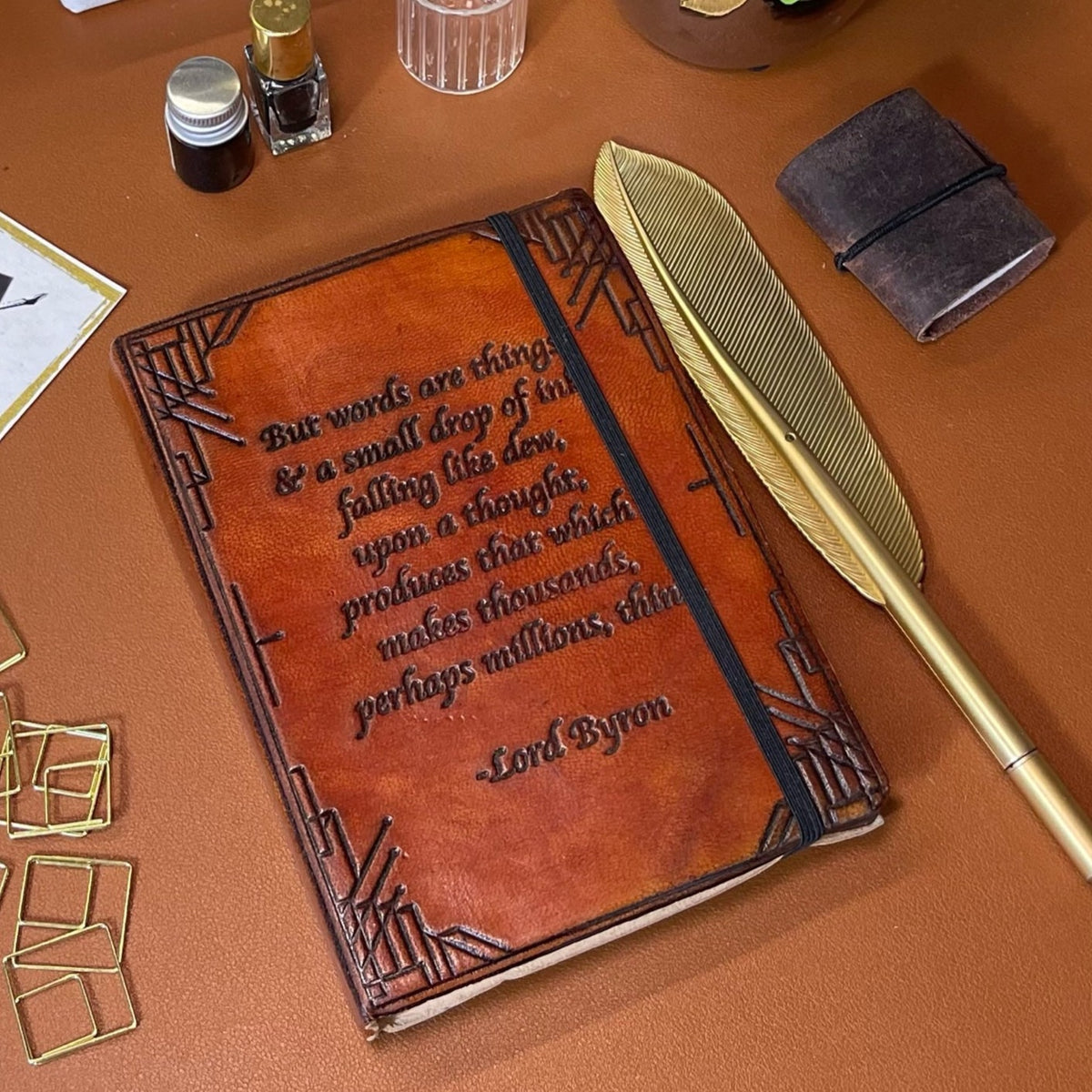 Lord Byron But Words Are Things Quote Leather Journal - 7x5