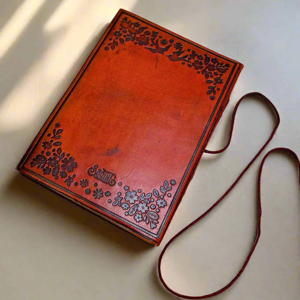 Rustic leather journal embossed with words of wisdom – perfect for sketches, journaling, or mindful writing