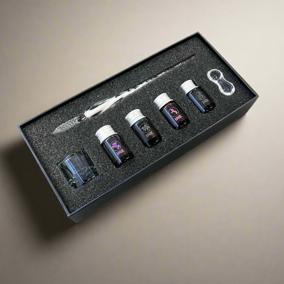 Hand-Blown Glass Dip Pen Set - Elegant Calligraphy & Writing