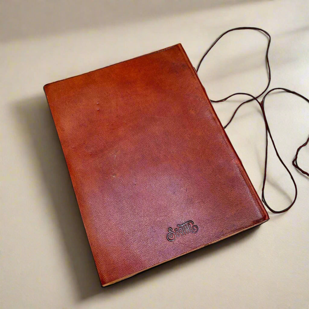 Minimalist leather notebook with embossed mantra – ethically made, ideal for personal growth and inner peace