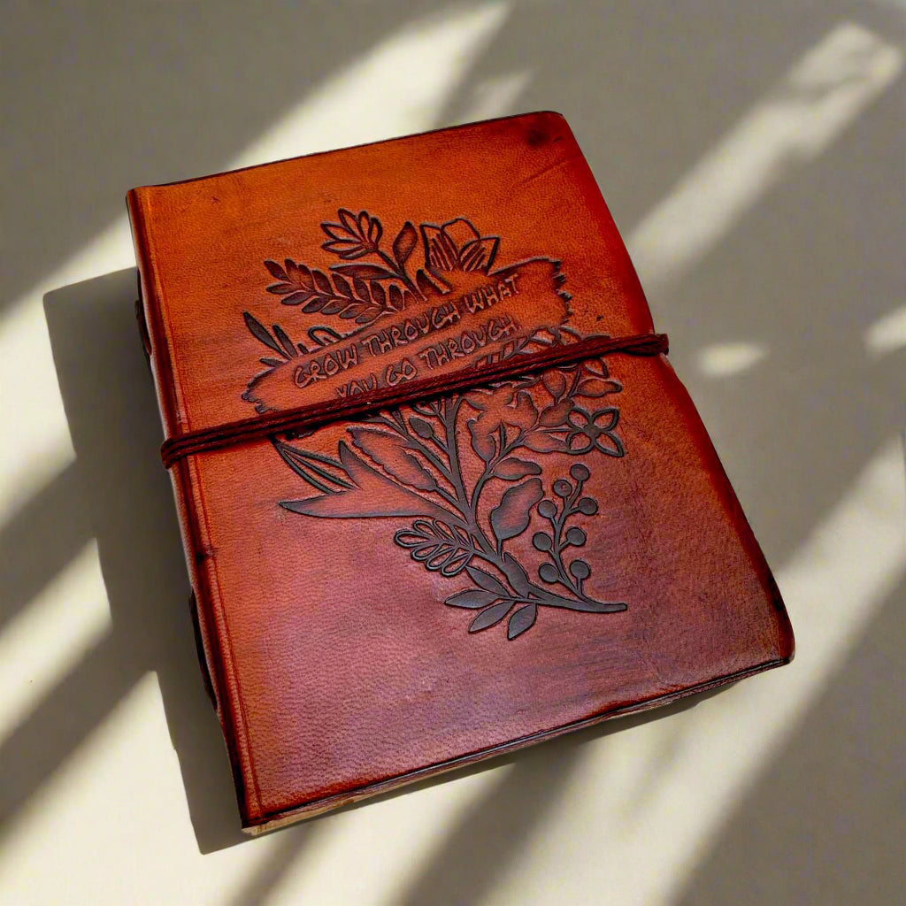 Handcrafted notebook embossed with powers - designed for your perfect healing partner, reminding you that every challenge in life holds an opportunity for evolution and new beginnings