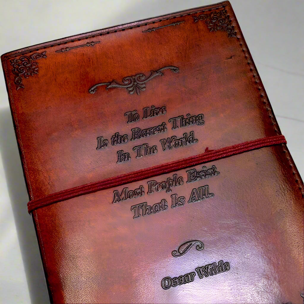 Oscar Wilde Refillable Leather Journal - "To Live Is The Rarest Thing" Quote