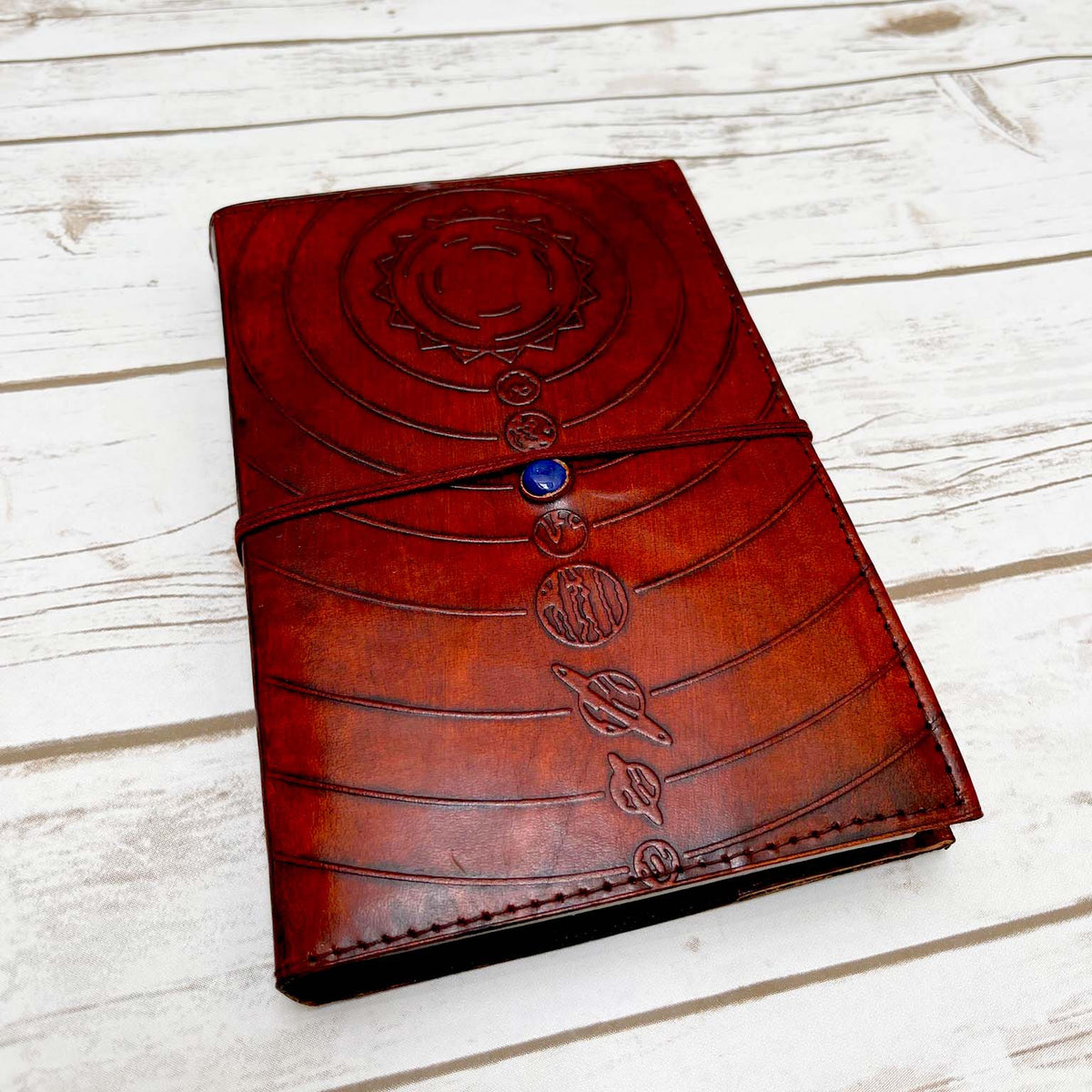 Solar System Refillable Leather Journal With Cobalt Stone