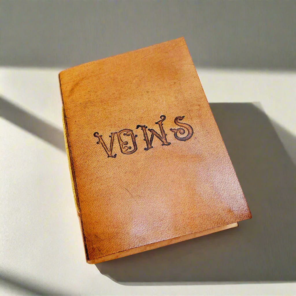 Pocket-size leather journal with ‘Vows’ cover – elegant notebook for wedding vows and memories