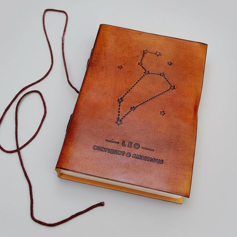 Astrology journal in leather cover – beautifully crafted for writing about your zodiac journey and planetary alignments