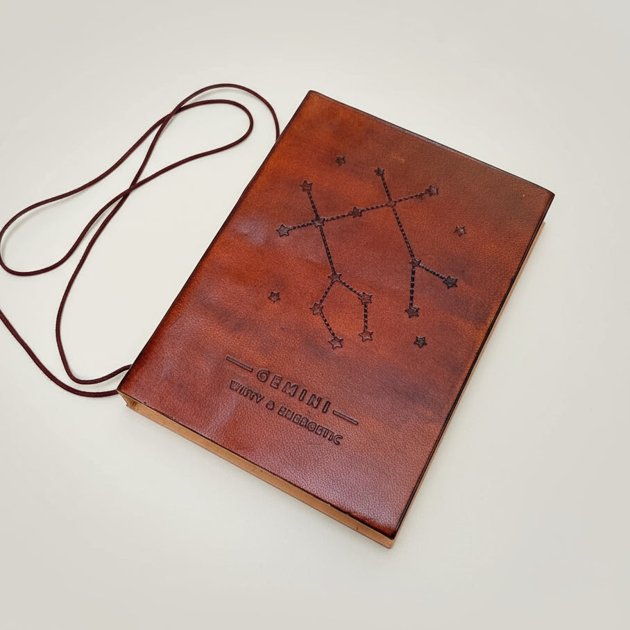 Astrology journal in leather cover – beautifully crafted for writing about your zodiac journey and planetary alignments