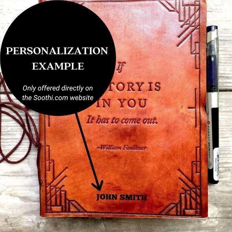 Personalization example on If A Story leather journal cover