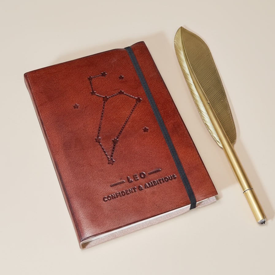 Astrology journal in leather cover – beautifully crafted for writing about your zodiac journey and planetary alignments