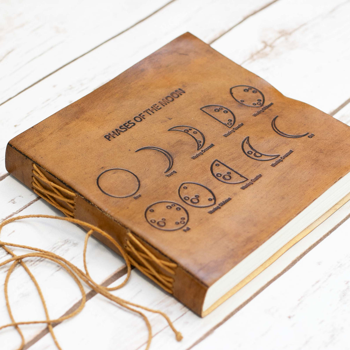 Back cover of Moon Phases 7x7 leather journal