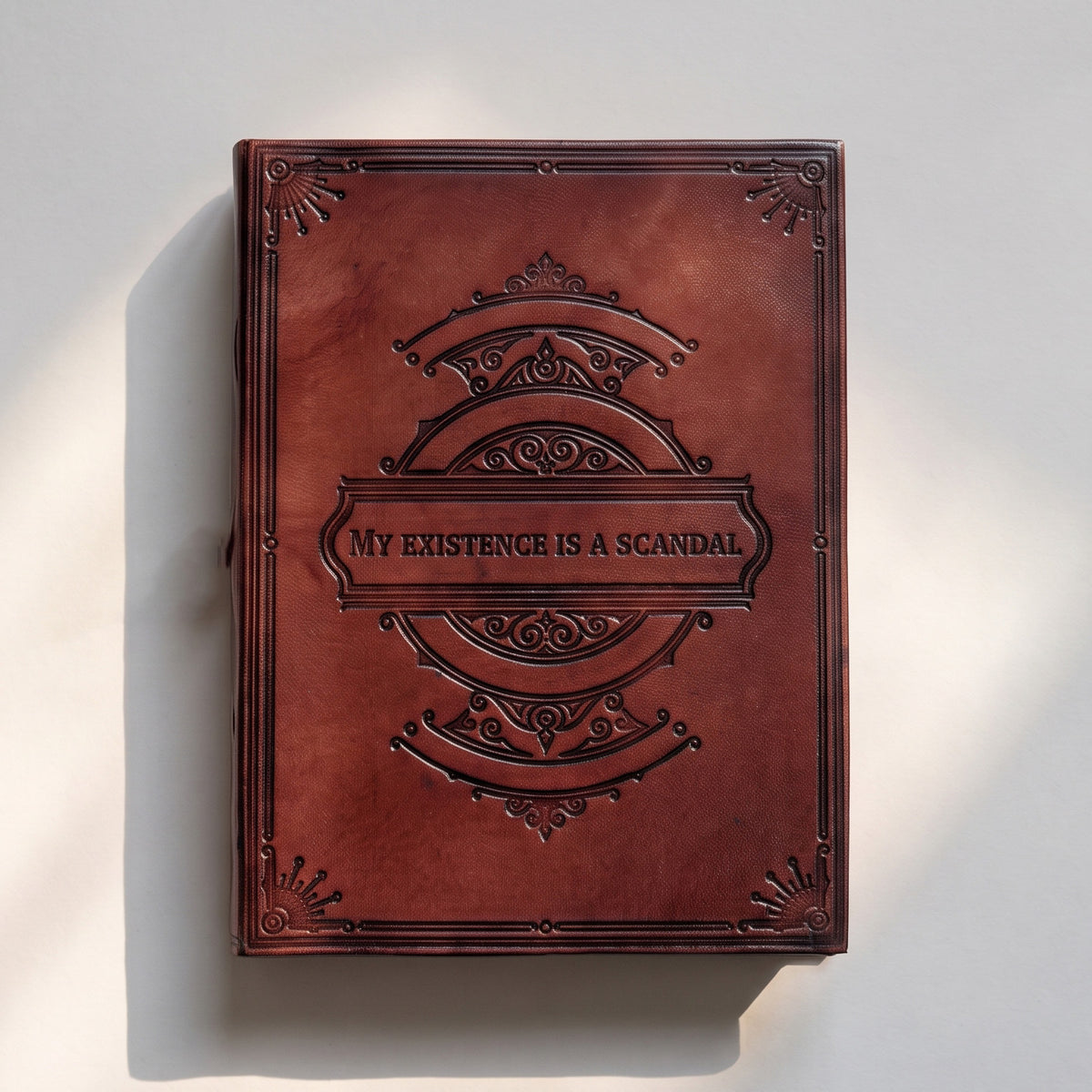 My Existence Is a Scandal Quote Leather Journal debossed leather cover