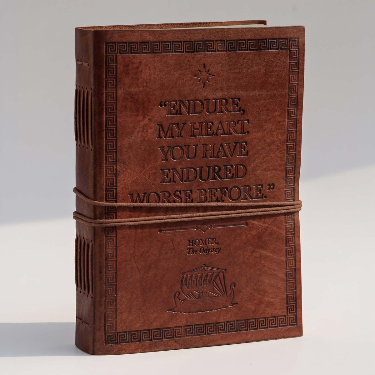 Homer “Endure, My Heart” Odyssey Quote Leather Journal