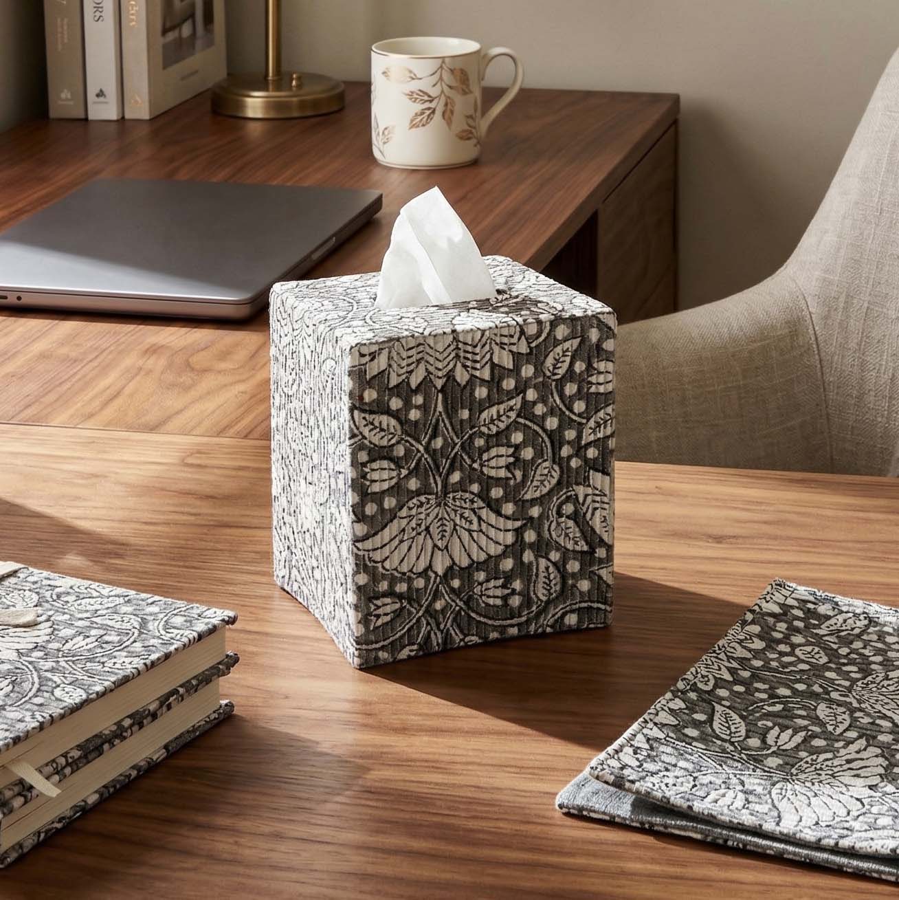 Artisan Tissue Box Cover - Decorative Patterned Fabric Facial Tissue Holder