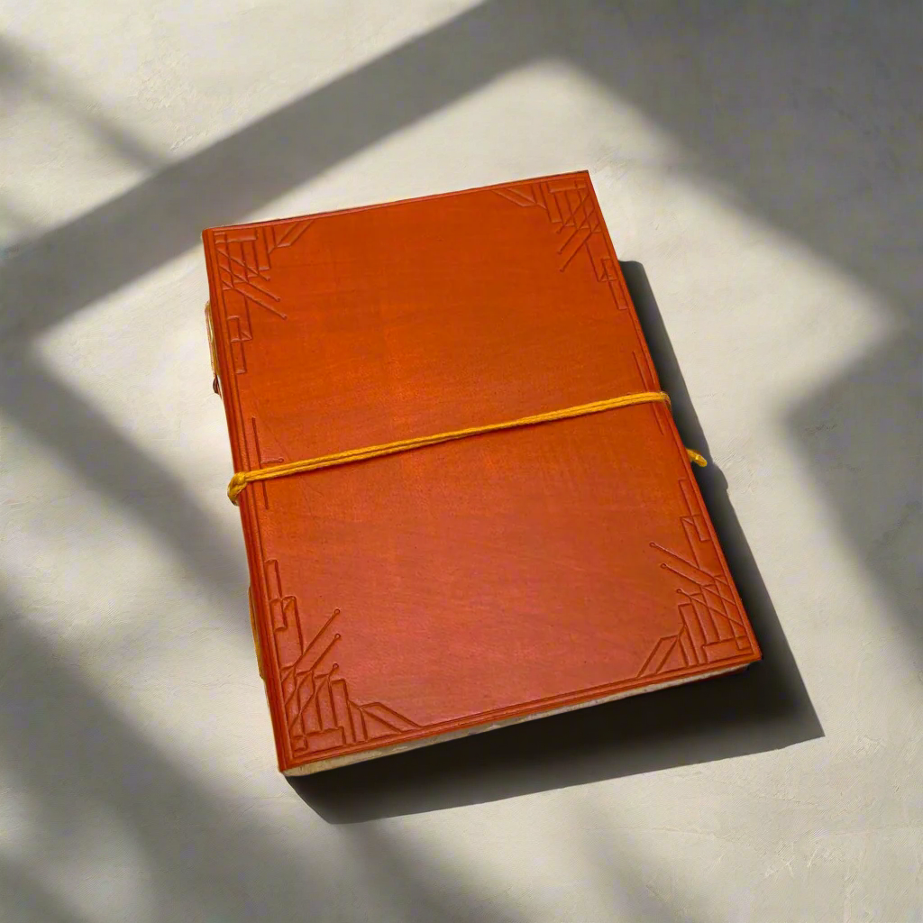 Plain Cover Leather Journal with custom black-ink personalization.