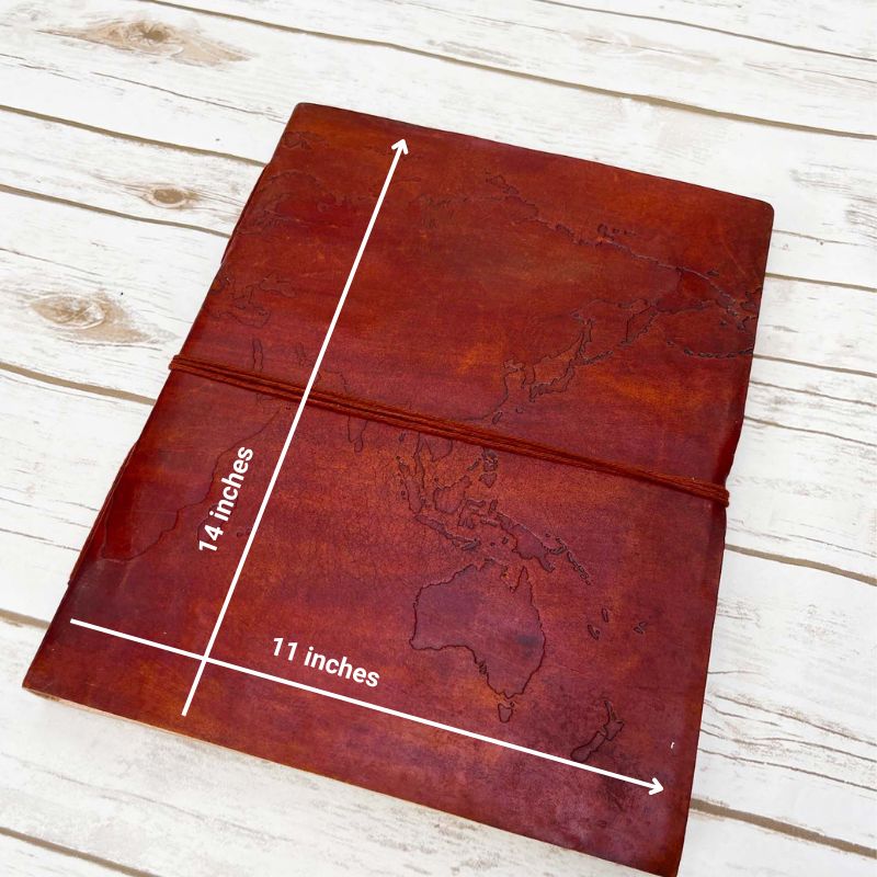 Extra Large World Map 14x11 Handmade Leather Journal
