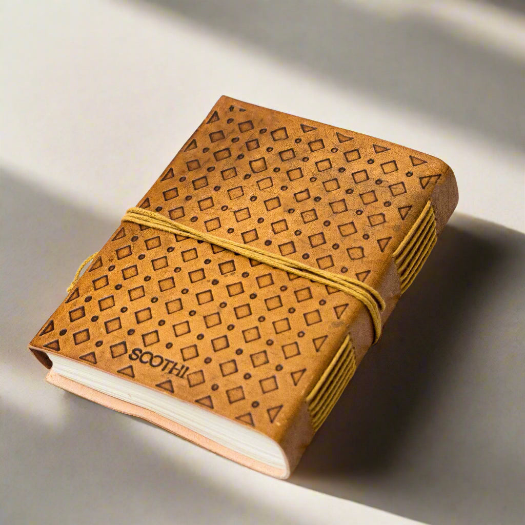 "If A Story" Handmade Leather Journal with poetic quote pressed into the cover – a quiet companion for twilight thoughts