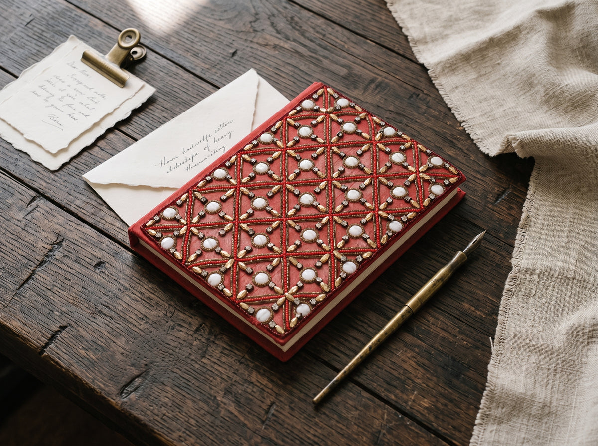 Red Zari Hand-Embroidered Journal