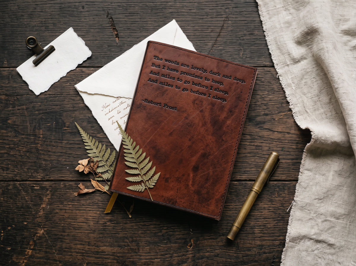 Robert Frost Woods Are Lovely Stanza Refillable Leather Journal