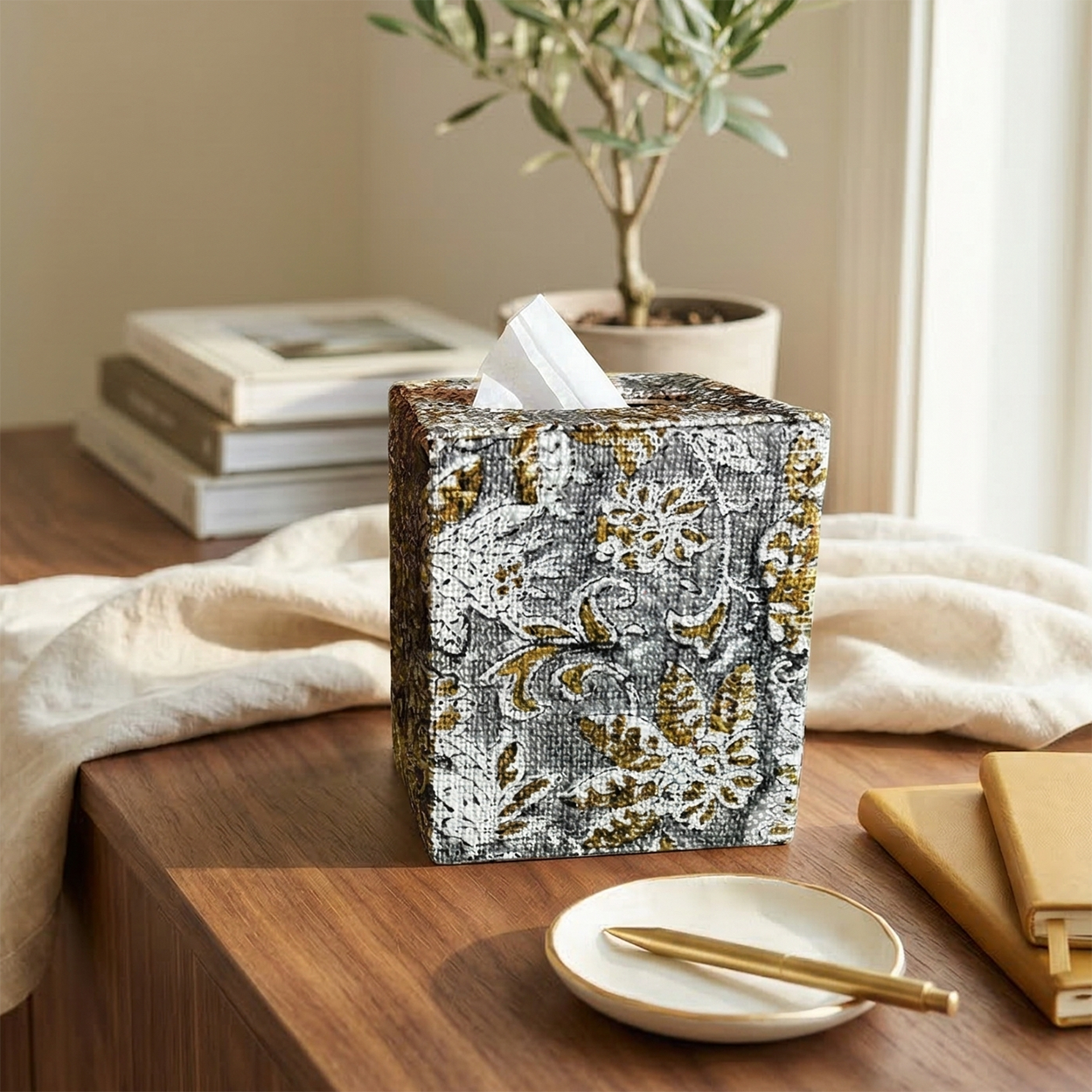 Artisan Tissue Box Cover - Decorative Patterned Fabric Facial Tissue Holder
