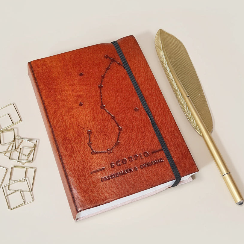 Astrology journal in leather cover – beautifully crafted for writing about your zodiac journey and planetary alignments
