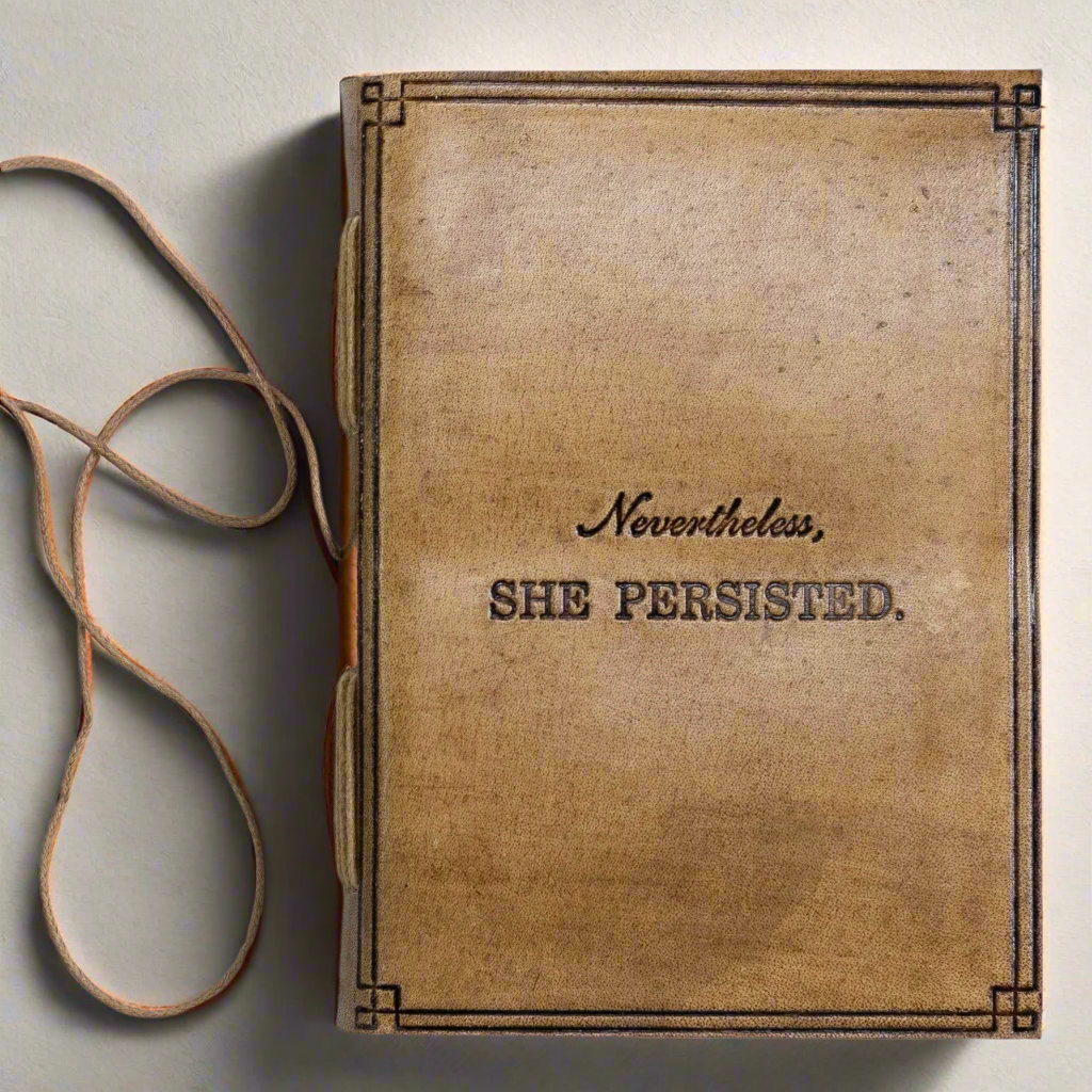 She Persisted 5x7 tan leather journal with embossed quote cover