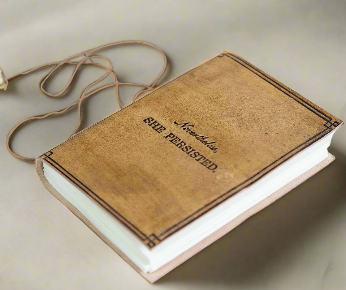 She Persisted 5x7 tan leather journal, alternate view