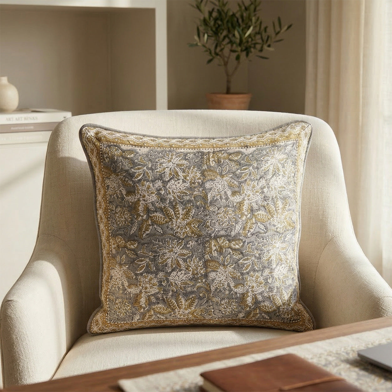 Artisan Accent Pillow Cover - Decorative Cotton Cushion  Cover (20x20) for Office Chair