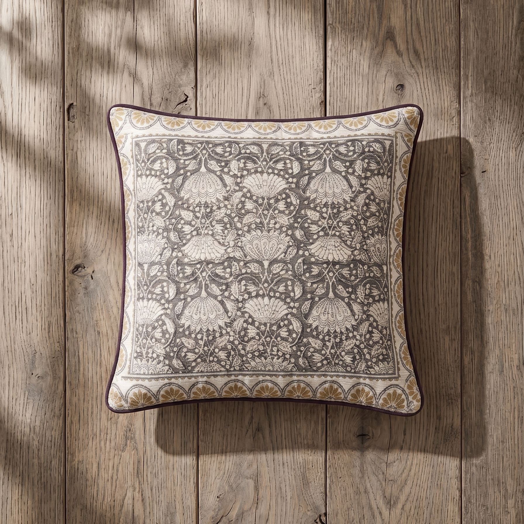 Silver Willow pillow cover close view of block print