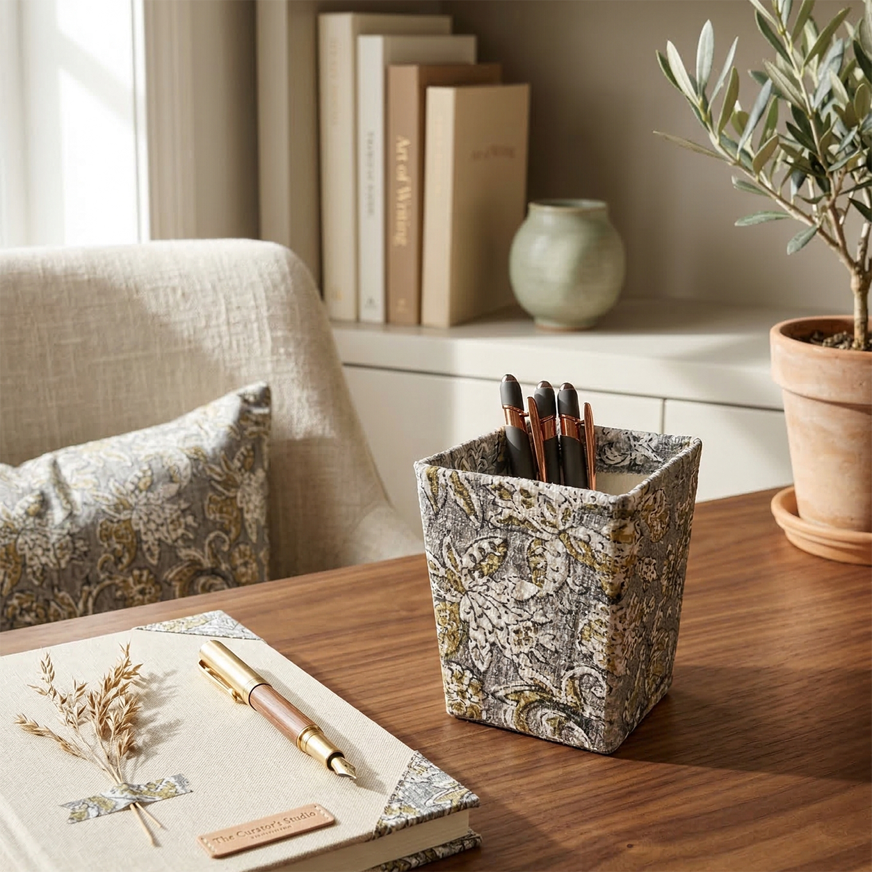 Artisan Pen & Pencil Holder - Elegant Patterned Desk Organizer Pen Cup