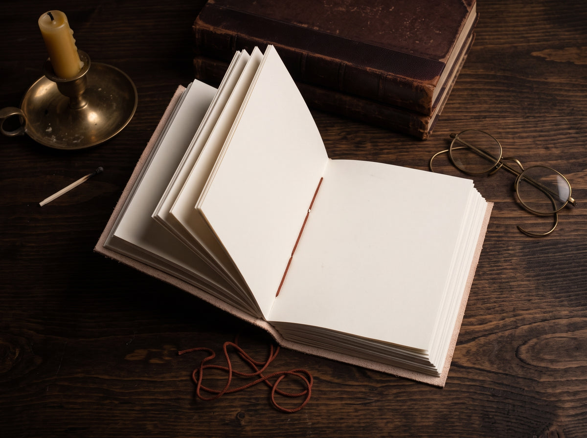 Alice In Wonderland Leather Journal - "I Can't Go Back to Yesterday" Quote open to handmade tree-free paper