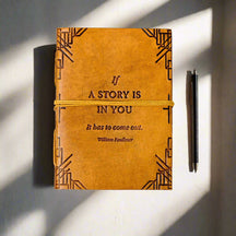 "If A Story" Handmade Leather Journal with poetic quote pressed into the cover – a quiet companion for twilight thoughts