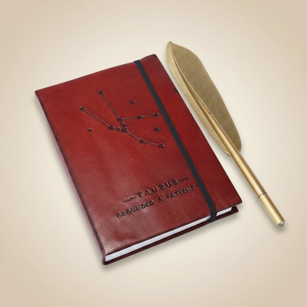 Astrology journal in leather cover – beautifully crafted for writing about your zodiac journey and planetary alignments