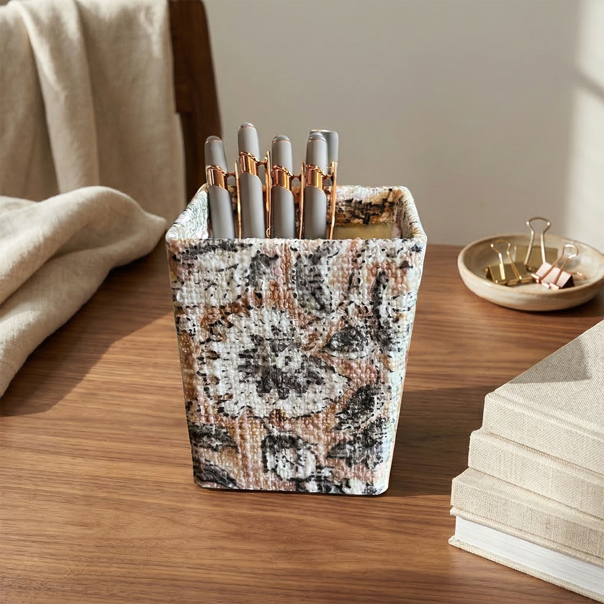 Artisan Pen & Pencil Holder - Elegant Patterned Desk Organizer Pen Cup