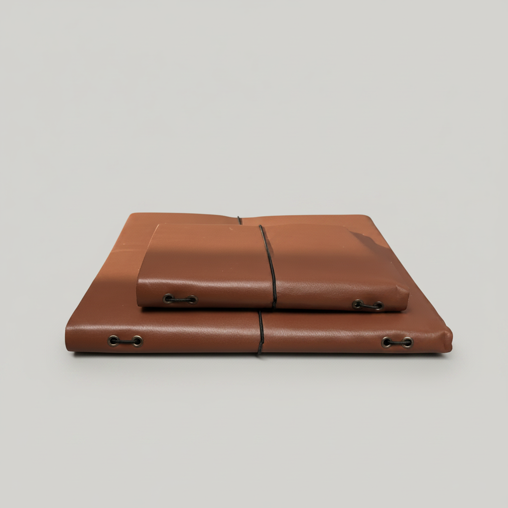 Brown and green Artisan Traveler's Leather Folios side by side.