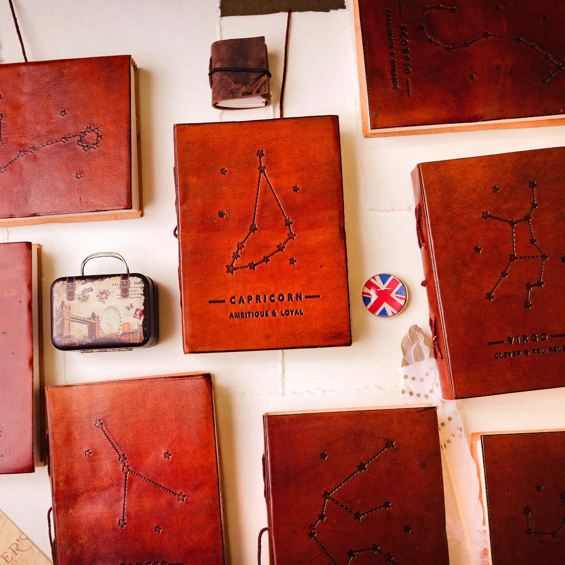 Astrology journal in leather cover – beautifully crafted for writing about your zodiac journey and planetary alignments