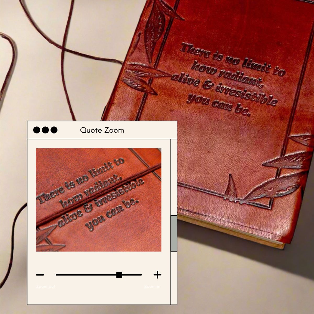 Artisan reddish brown leather diary with motivational quote – thoughtful gift to record thoughts, set goals, or simply affirm self-worth