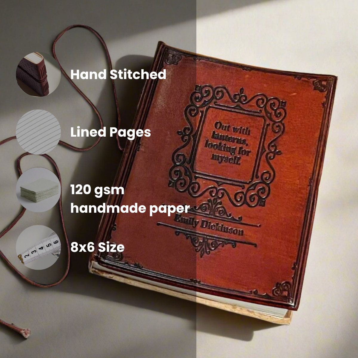 Emily Dickinson Leather Journal - "Out With Lanterns, Looking For Myself"