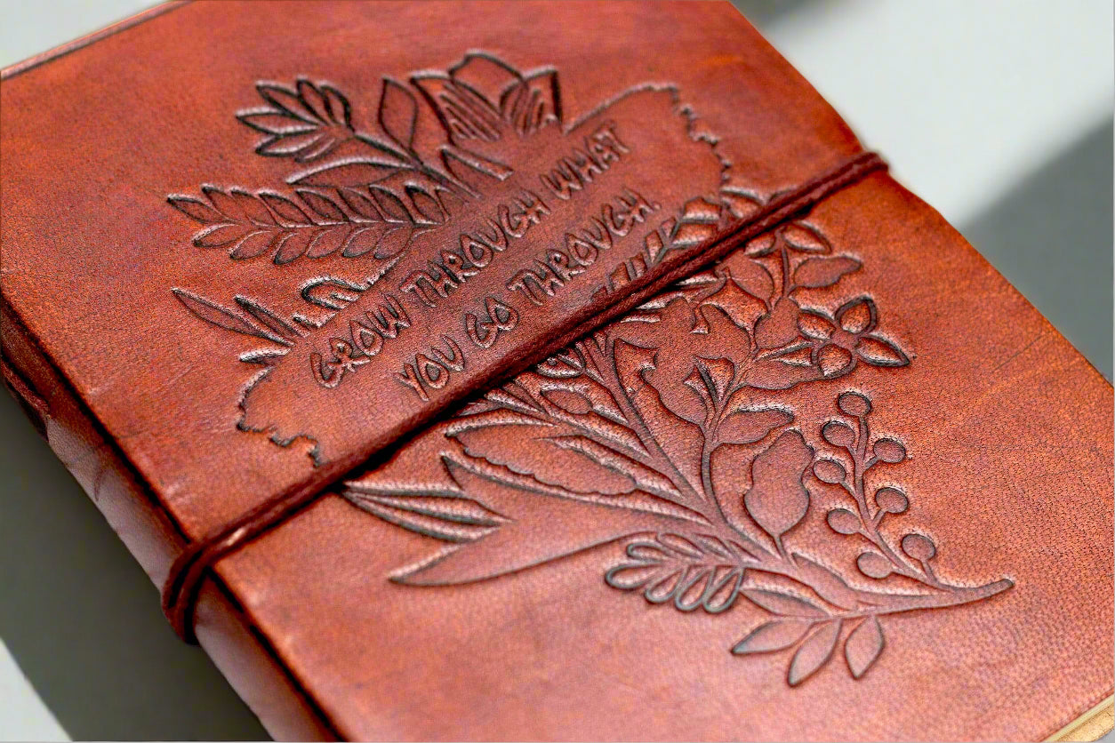 Handcrafted notebook embossed with powers - designed for your perfect healing partner, reminding you that every challenge in life holds an opportunity for evolution and new beginnings