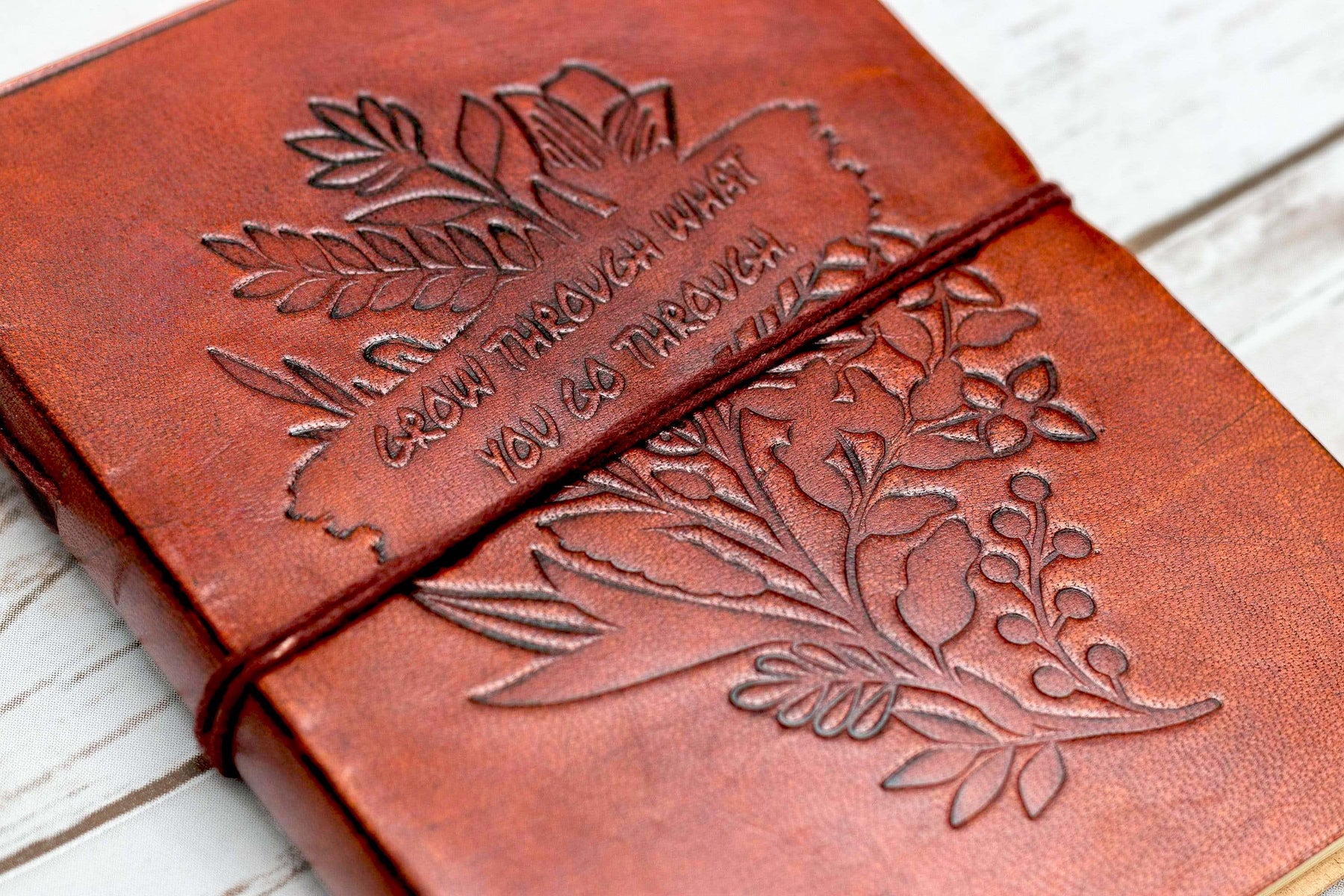 Grow Through Quote Leather Journal - 8x6 Size